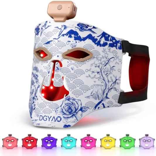 Cordless Red Light Therapy Mask for Face 8 Colors LED Face Mask with Infrared Portable Rechargeable Facial Skin Care Device for