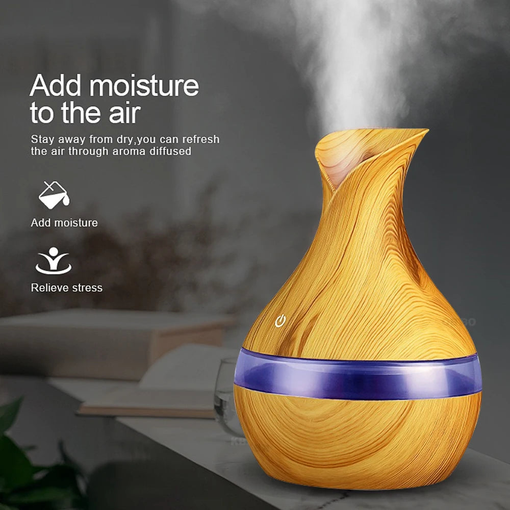 300 ml USB Aromatherapy Diffuser & Humidifier – ultra-quiet cool-mist humidifier with remote control, 7-color LED lights, and 2