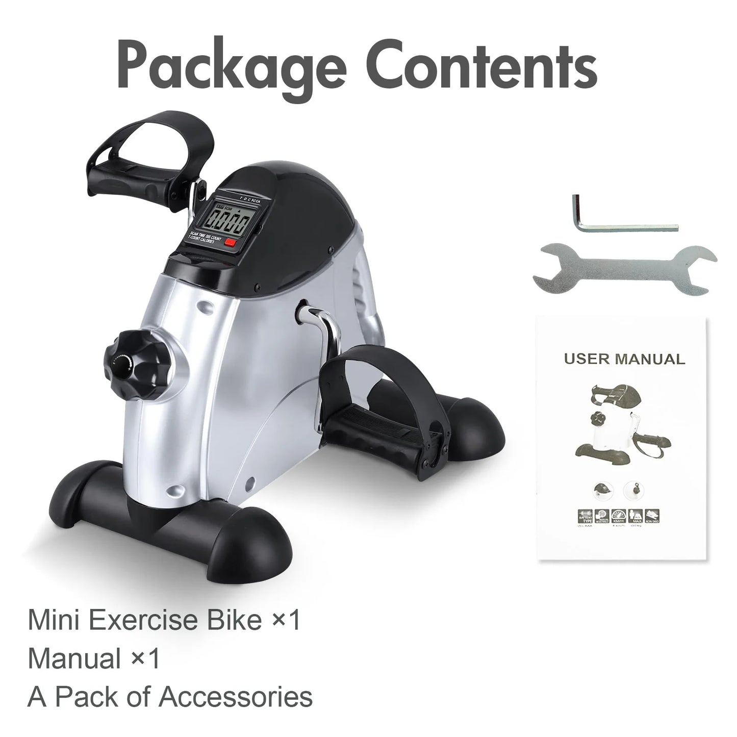 Portable Mini Exercise Bike Under Desk Pedal Exerciser Arm and Leg Adjustable Multifunctional Stepper with LCD for Home Office