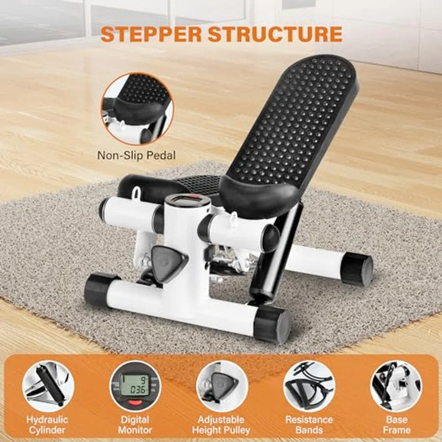 Mini Stepper with Resistance Band for Home Full Body Workout Equipment in Black and Blue