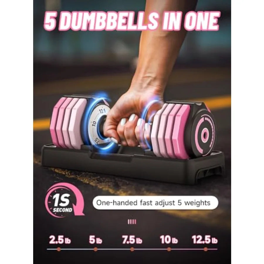 Adjustable Dumbbells Set 12.5LB Pair 1-Sec Fast Adjustable 5 Free Weights Premium Comfort Non-slip Metal Handle Compact Size fo