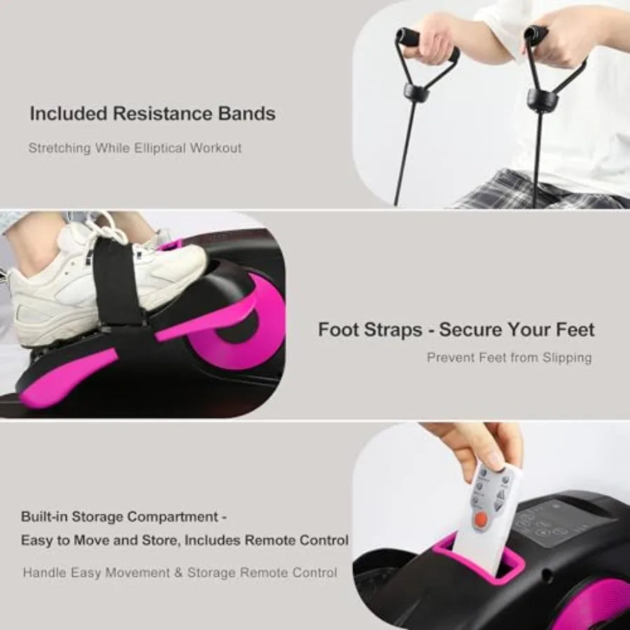 Under Desk Elliptical Machine for Seniors Fluorescent Pink and Black Quiet Portable Electric Seated Pedal Exerciser Fully Assem