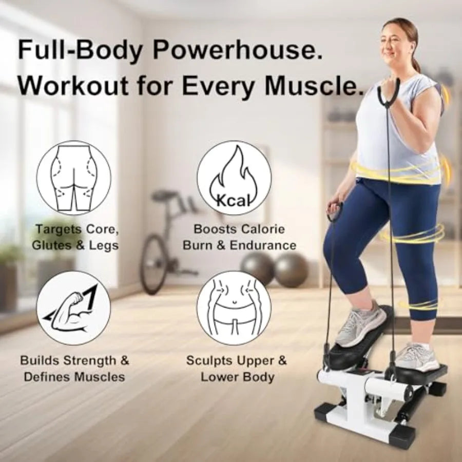 Portable Mini Stepper for Home Exercise with LCD Monitor and Resistance Bands 260lbs Weight Capacity Twist Stepper in Black for