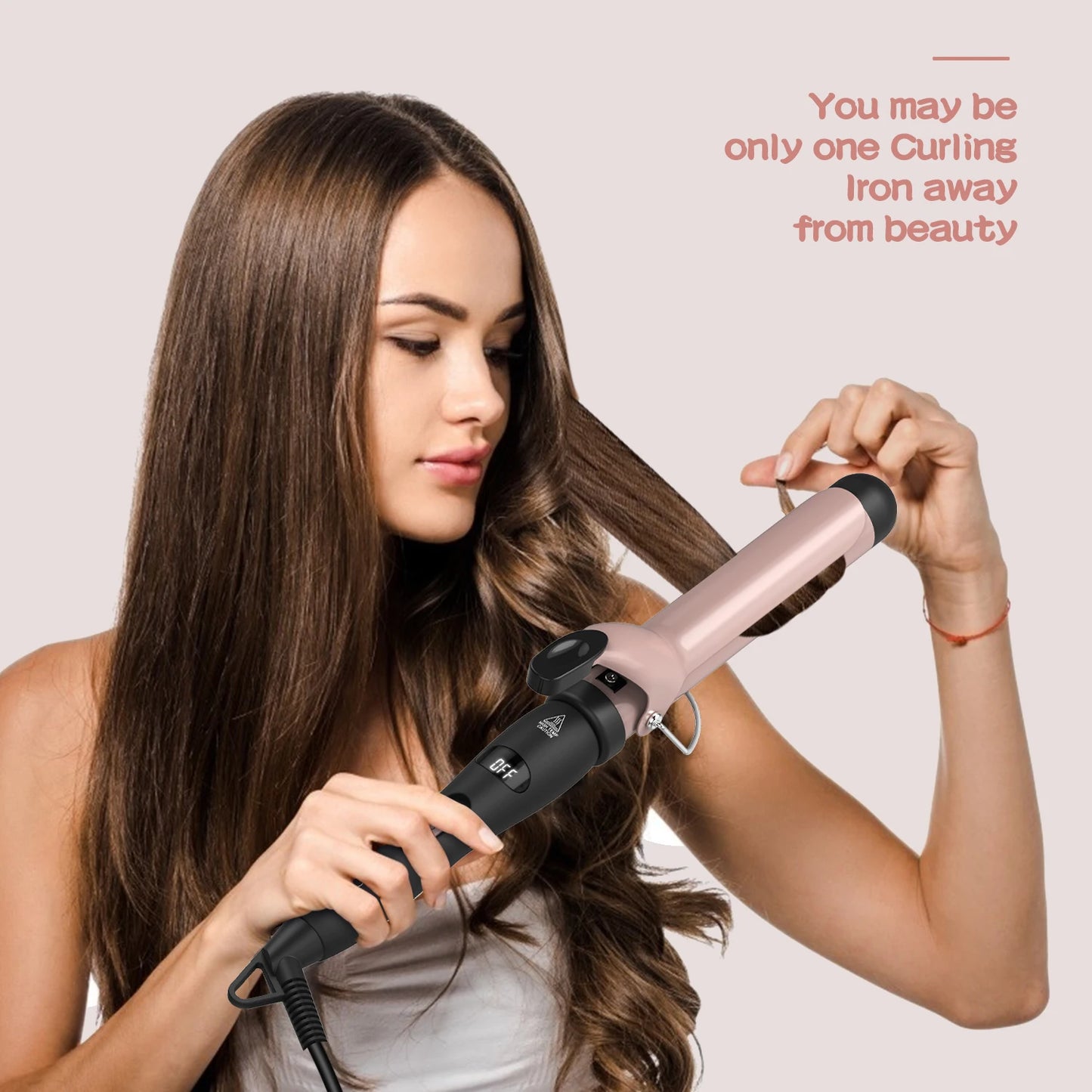 Pretfy 1.25inch Hair Curling Iron Hair Curler Temperature Adjustable LCD Temp Display Hair Styling Tool Anti-scald Auto Shut-Off