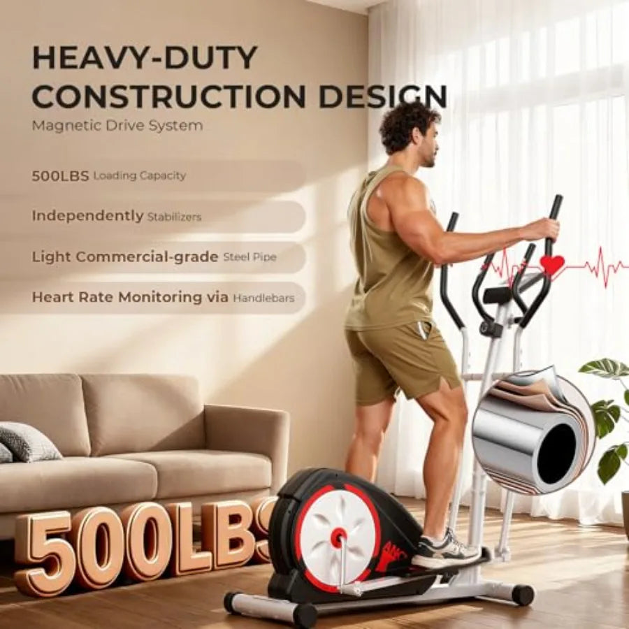 Elliptical Exercise Machine for Home Use with 500LBS Weight Capacity Magnetic Drive System 8-Level Resistance Pulse Rate Grips