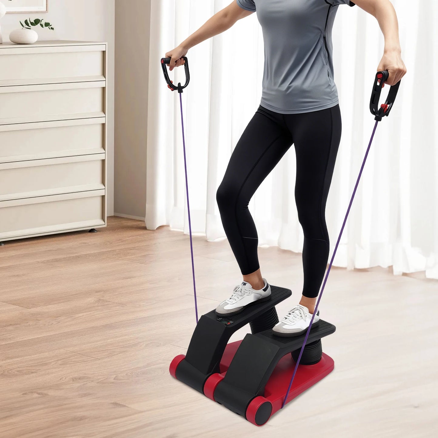 Twist Stepper for Exercise Red/Gold Stair Stepper with Resistance Bands and LCD Display 150kg Loading Capacity for Home