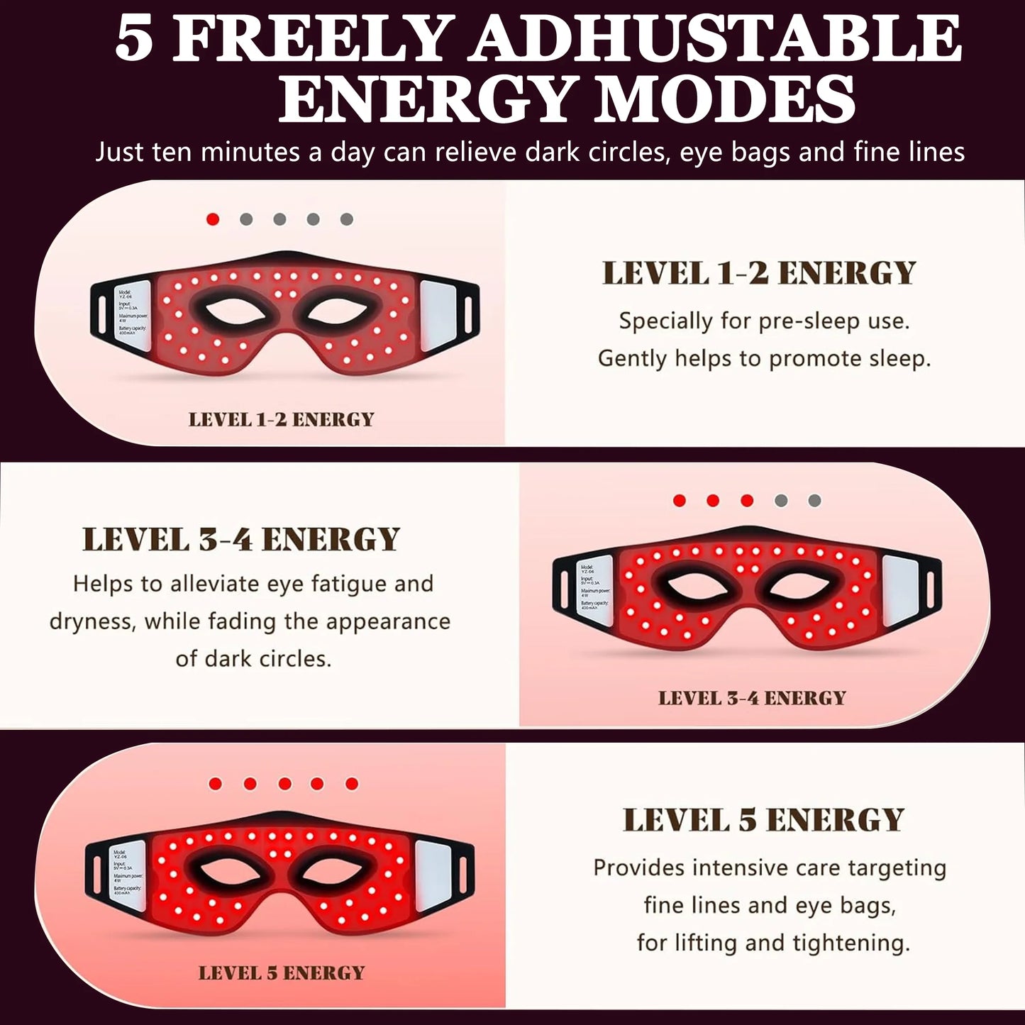 JVV 630NM 850NM Red Light Therapy Eye Mask Device Near Infrared Eye Mask Eye Massager Beauty Care Device Eye Bags Remover Devic