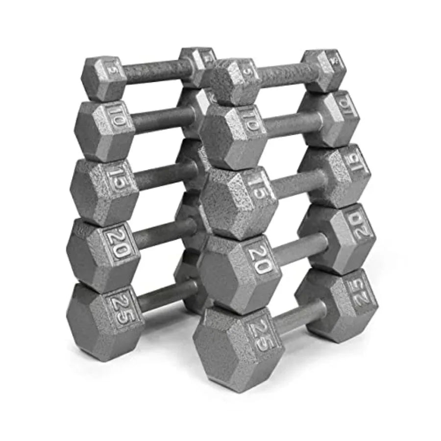 Cast Iron Dumbbell Set, Solid Hexagon Grey Dumbbell Set, Strength Training Free Weights for Women Men, 150 LB Set