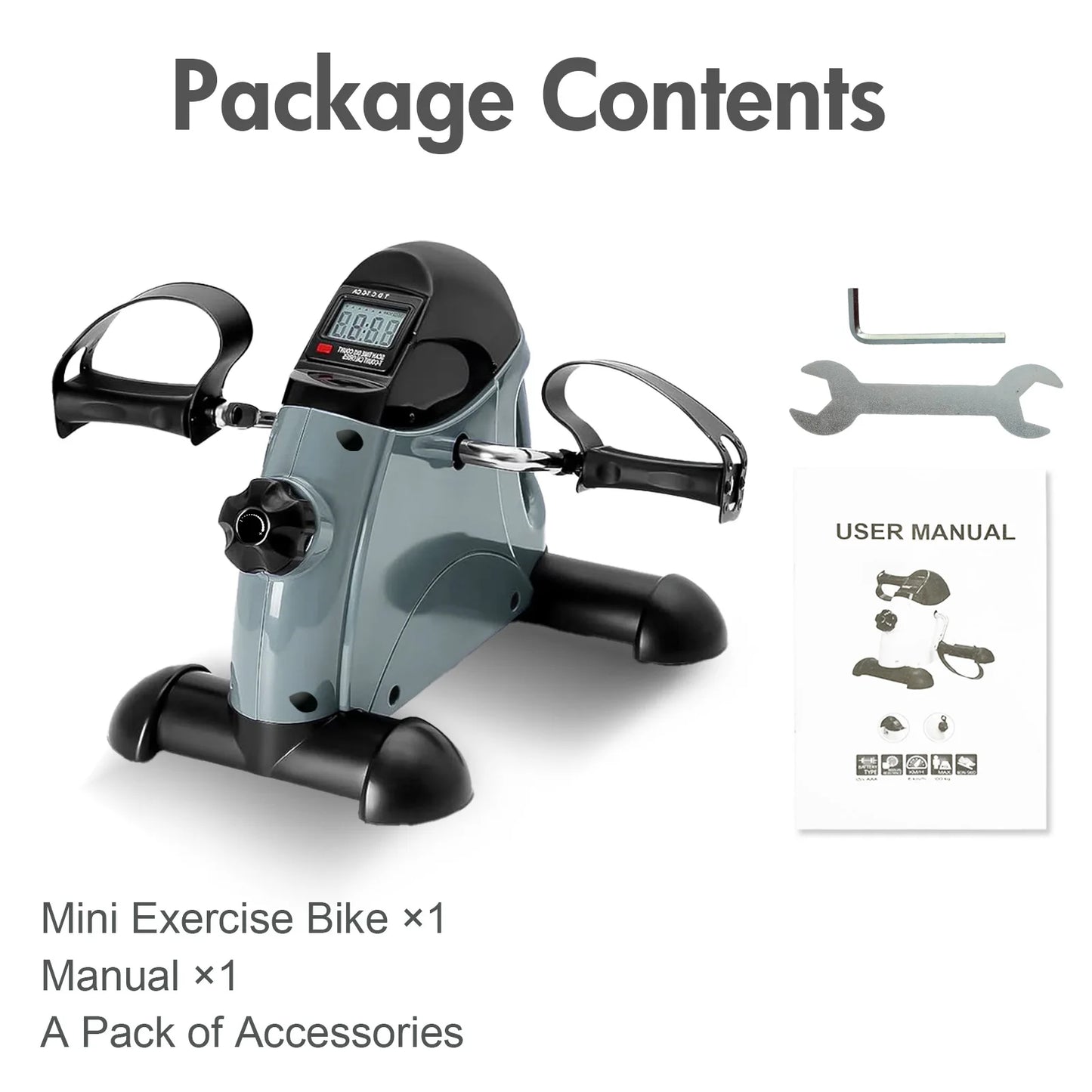 Portable Mini Exercise Bike Under Desk Pedal Exerciser Arm and Leg Adjustable Multifunctional Stepper with LCD for Home Office