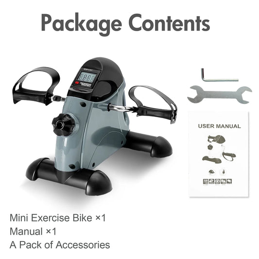 Portable Mini Exercise Bike Under Desk Pedal Exerciser Arm and Leg Adjustable Multifunctional Stepper with LCD for Home Office
