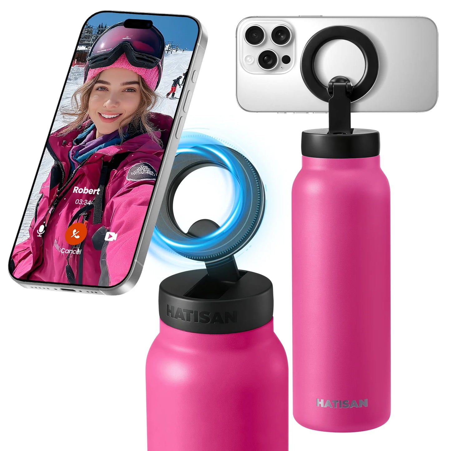24oz Insulated Stainless Steel Water Bottle Outdoor Sports Mug Magnetic Phone Holder Thermos for Fitness And Travel VacuumFlasks