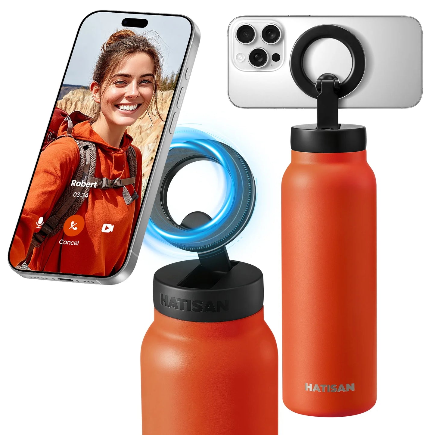 24oz Insulated Stainless Steel Water Bottle Outdoor Sports Mug Magnetic Phone Holder Thermos for Fitness And Travel VacuumFlasks