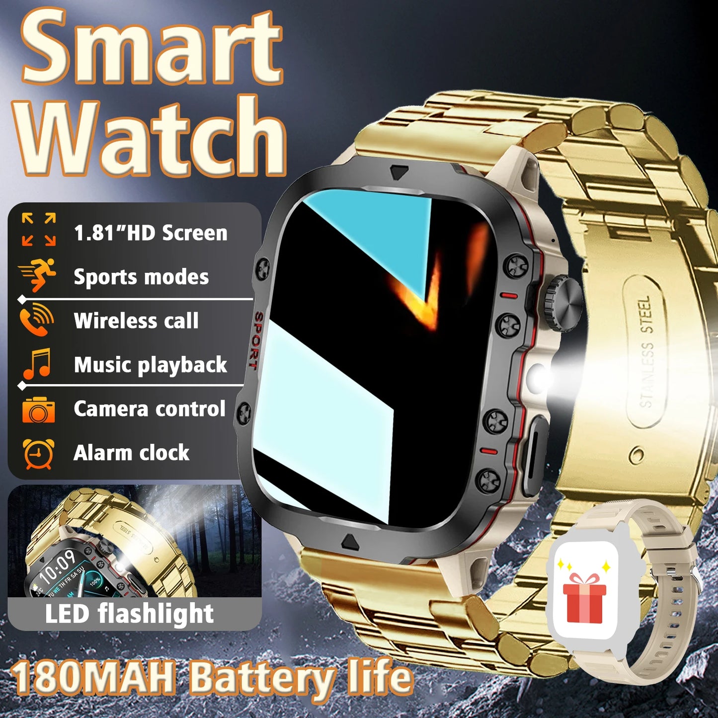 New Smart Watch, Equipped with Bright Flashlight, Multiple Sports Modes, Sports Tracking, Pedometer, Weather Forecast, Multiple Watch Face Wallpapers Optional, Suitable for IPhone & Android