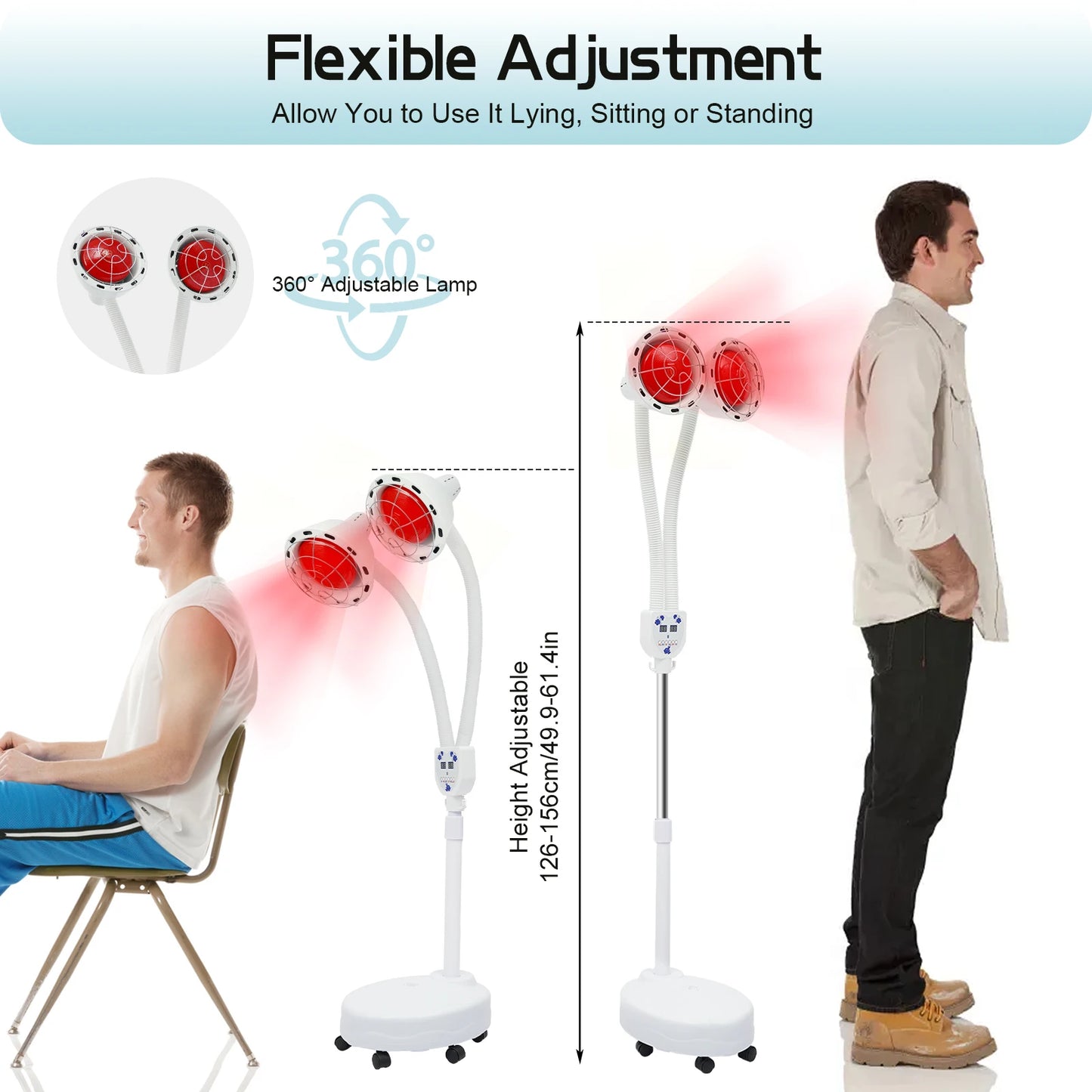 Far Infrared Light Therapy Lamp 275W Red Light Therapy Heat Lamp For Pain Relief 360° Rotatable Adjustable Light Therapy Tool