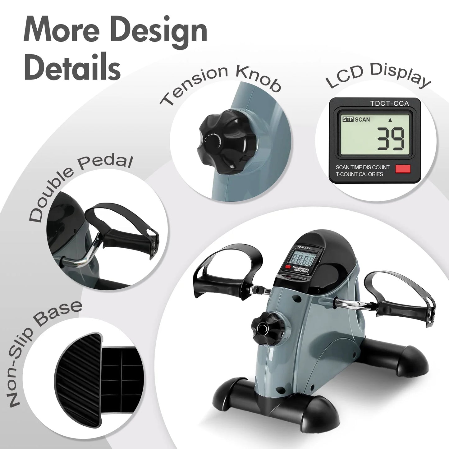 Portable Mini Exercise Bike Under Desk Pedal Exerciser Arm and Leg Adjustable Multifunctional Stepper with LCD for Home Office