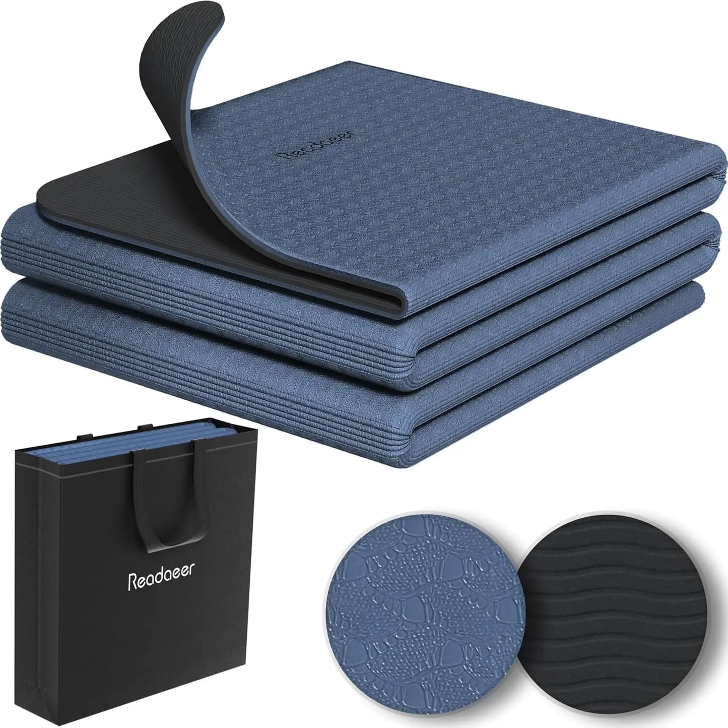 Foldable Travel Yoga Mat 6mm Thick with Carrying Bag, Non-Slip TPE Exercise Pilates Mat for Home and Gym Use