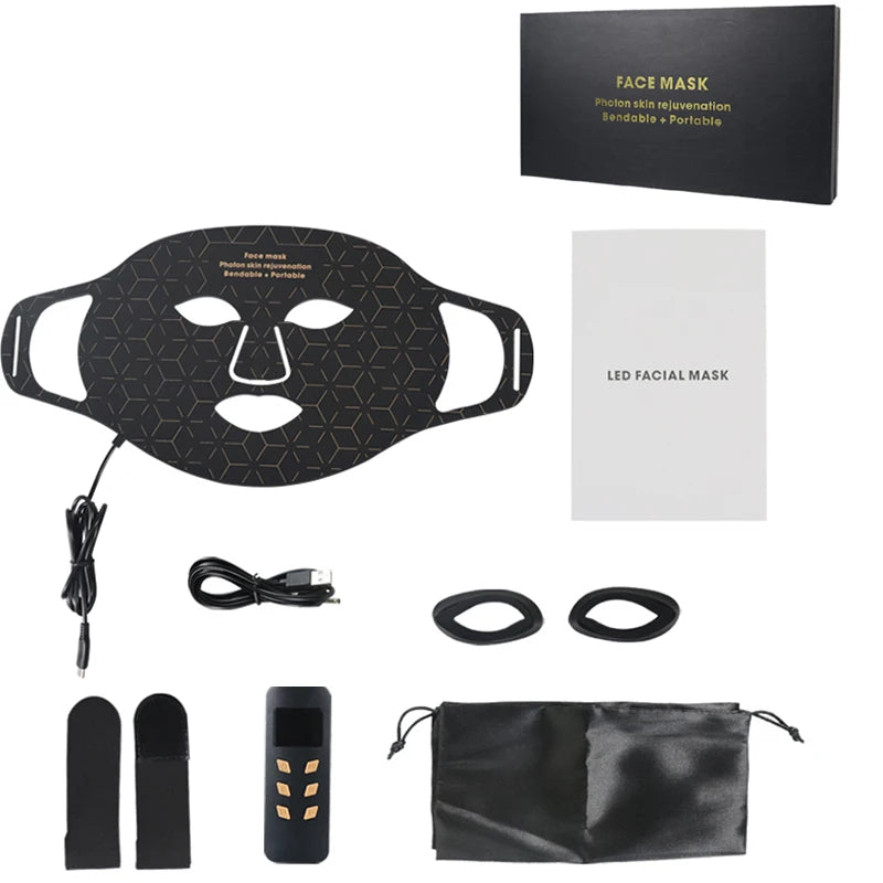 3+1 Colors LED Red Light Face Mask Devices 460nm 630nm 590nm 850 nm Led Light Infrared Beauty Mask at-Home use and Travel