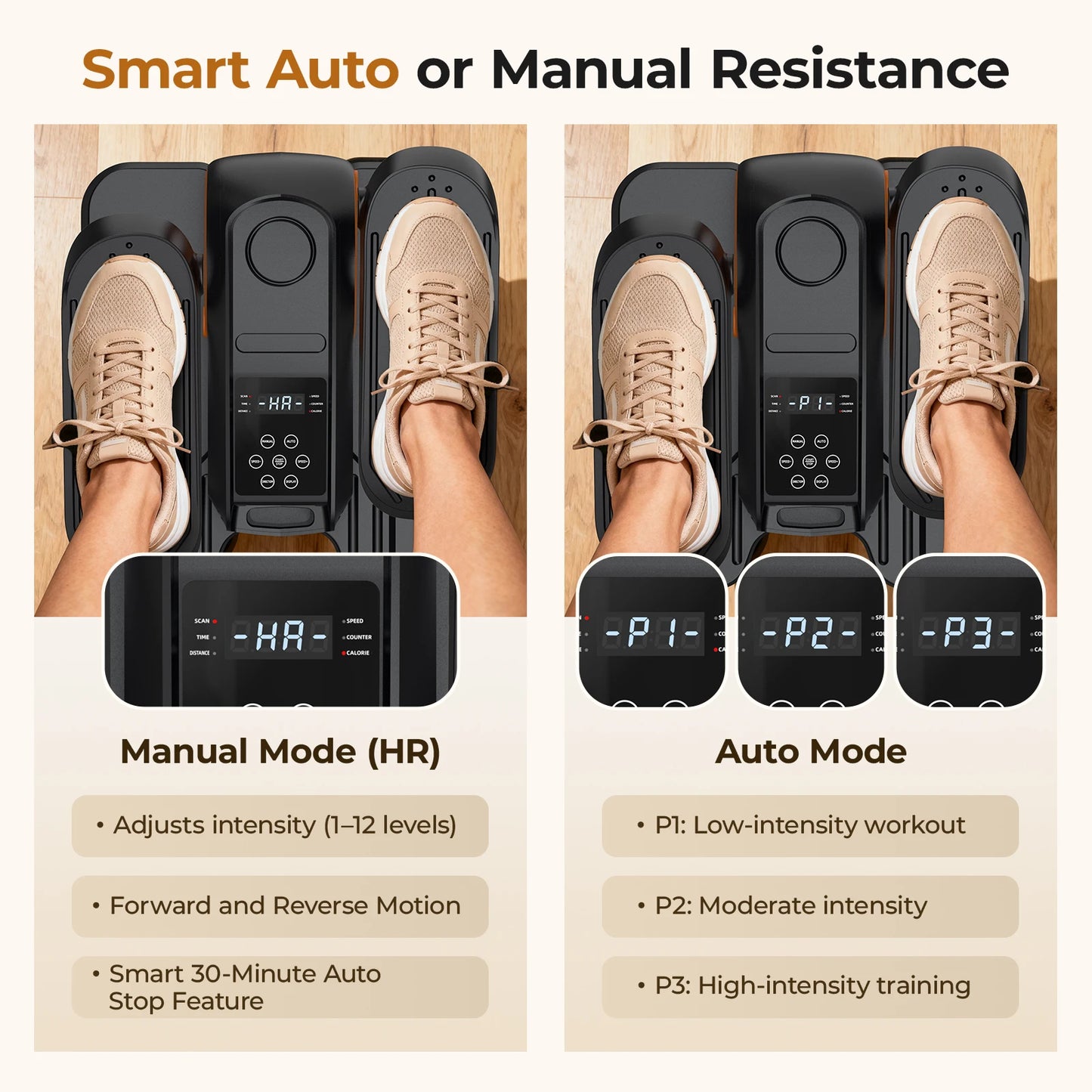Mini Seated Elliptical Trainer with 3 Smart Exercise Modes 12 Speed Levels, Compact Quiet Under Desk Pedal Exerciser for Home