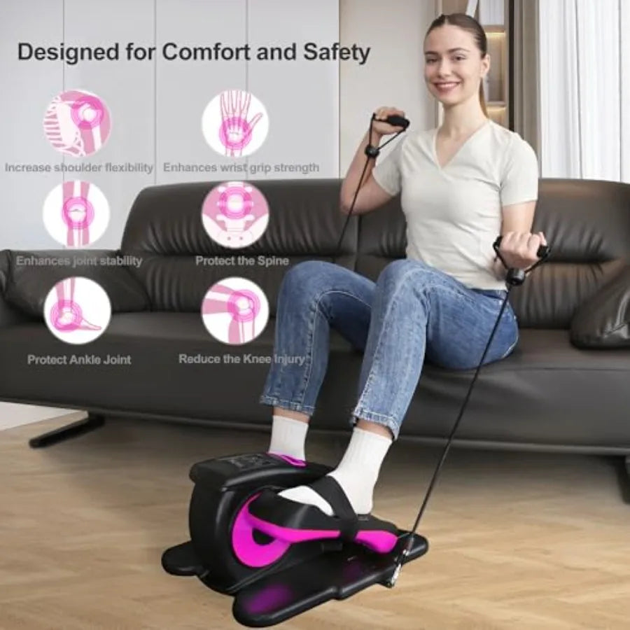 Under Desk Elliptical Machine for Seniors Fluorescent Pink and Black Quiet Portable Electric Seated Pedal Exerciser Fully Assem