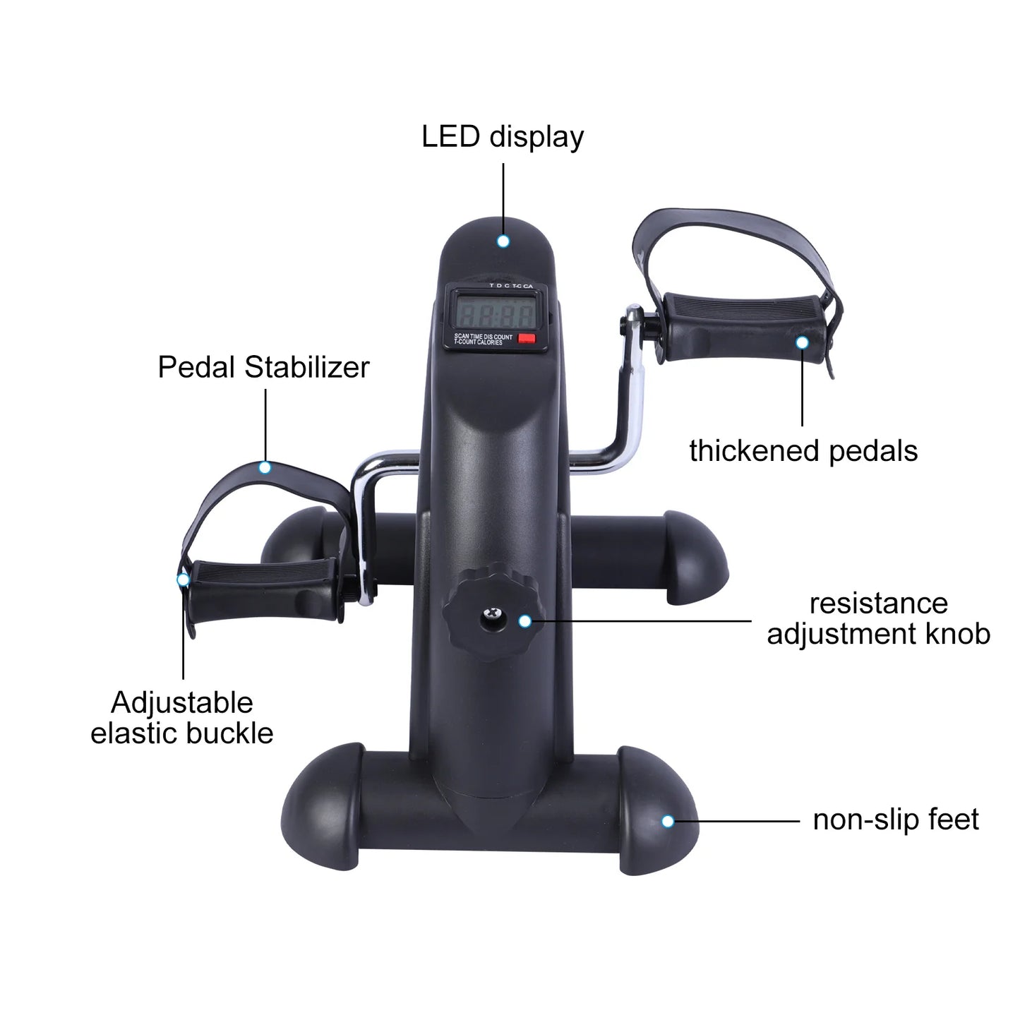 Portable Mini Exercise Bike Under Desk Pedal Exerciser Arm and Leg Adjustable Multifunctional Stepper with LCD for Home Office