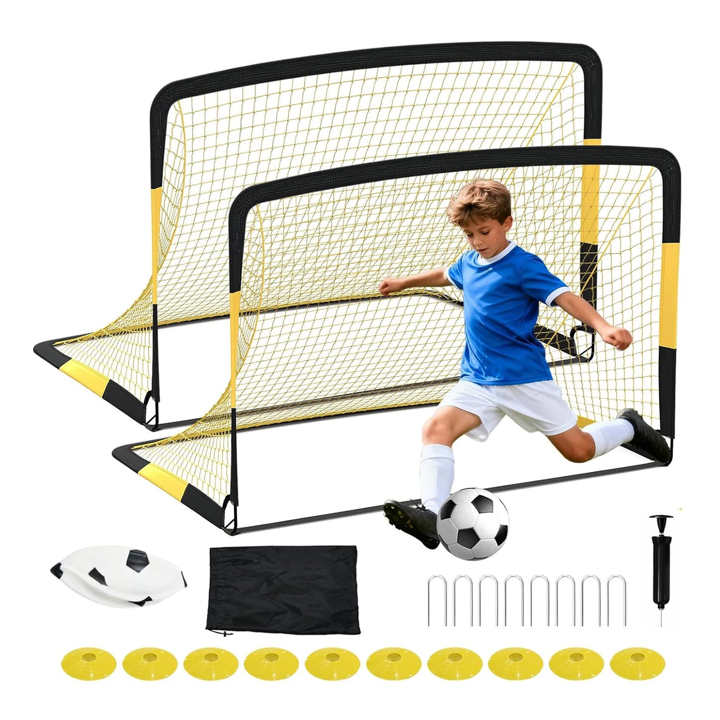2 Pack Soccer Goals for Backyard,6x4 FT Portable Soccer Net with Ball,Cones&Stakes,Soccer Goal Set for Training & Outdoor Sports