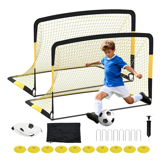 2 Pack Soccer Goals for Backyard,6x4 FT Portable Soccer Net with Ball,Cones&Stakes,Soccer Goal Set for Training & Outdoor Sports