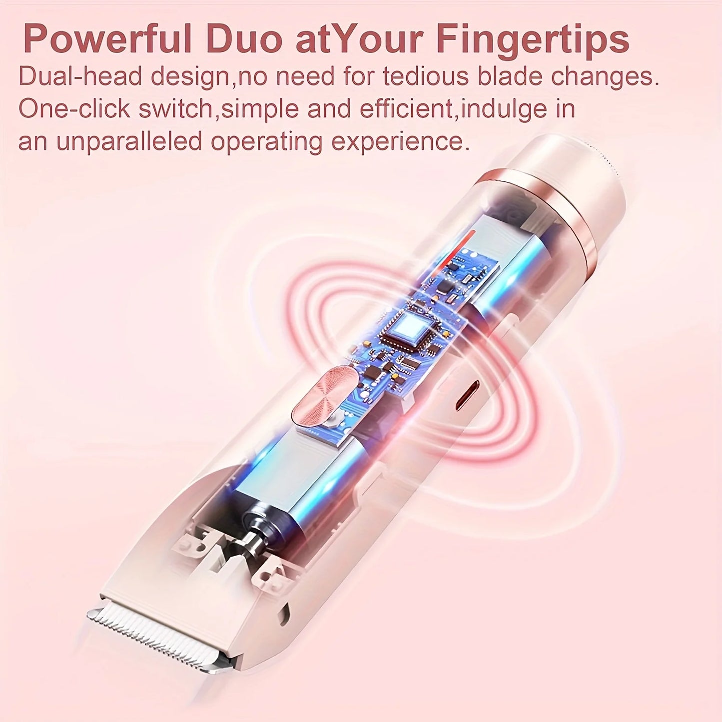 2 in 1 Pink Dual Head Bikini Trimmer Women Electric Shaver Waterproof Wet & Dry Use Body Hair Trimmer and Facial Hair
