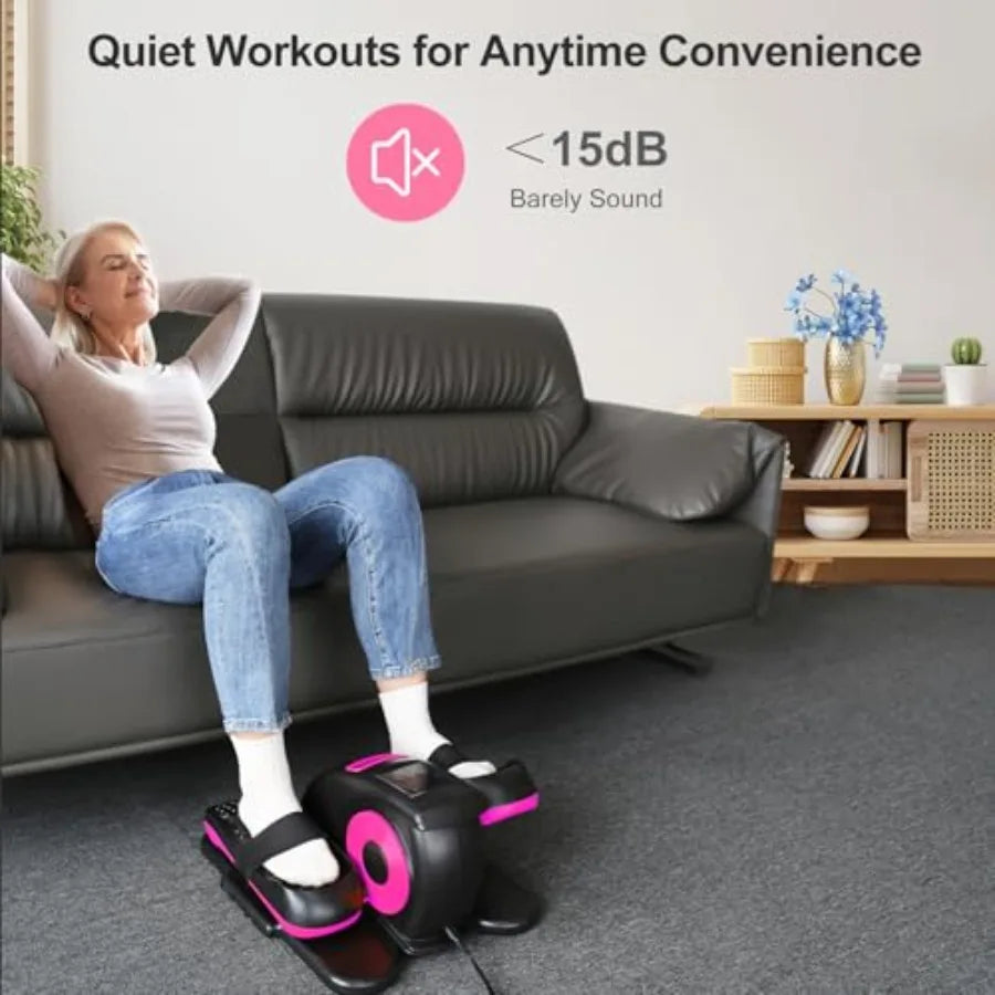 Under Desk Elliptical Machine for Seniors Fluorescent Pink and Black Quiet Portable Electric Seated Pedal Exerciser Fully Assem