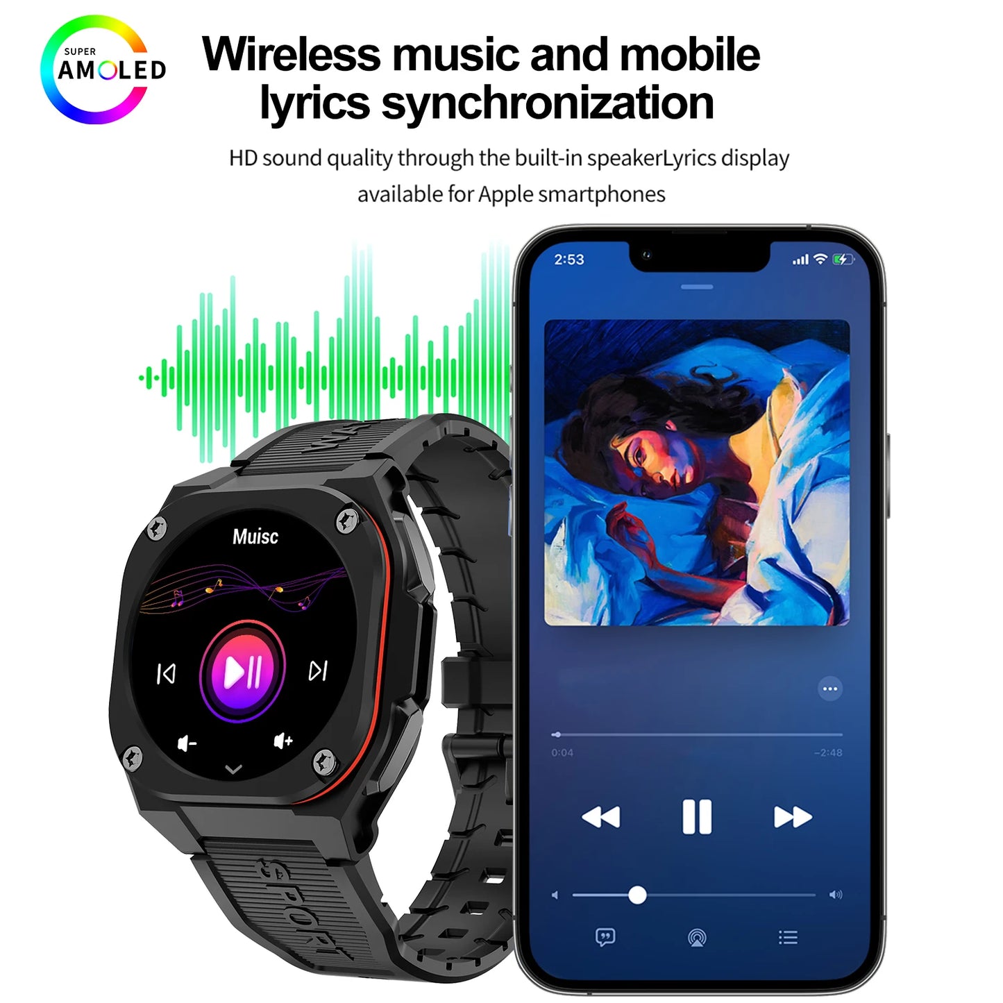 IP68 Waterproof AMOLED SCREEN Smart Sport Watch with 300mAh Battery Wireless Call for Man Woman