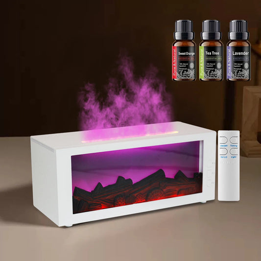 Ultra-Quiet Fireplace Aroma Diffuser 300ml Essential Oil Diffuser with Remote & Timer for Home, Office, Yoga Relaxation