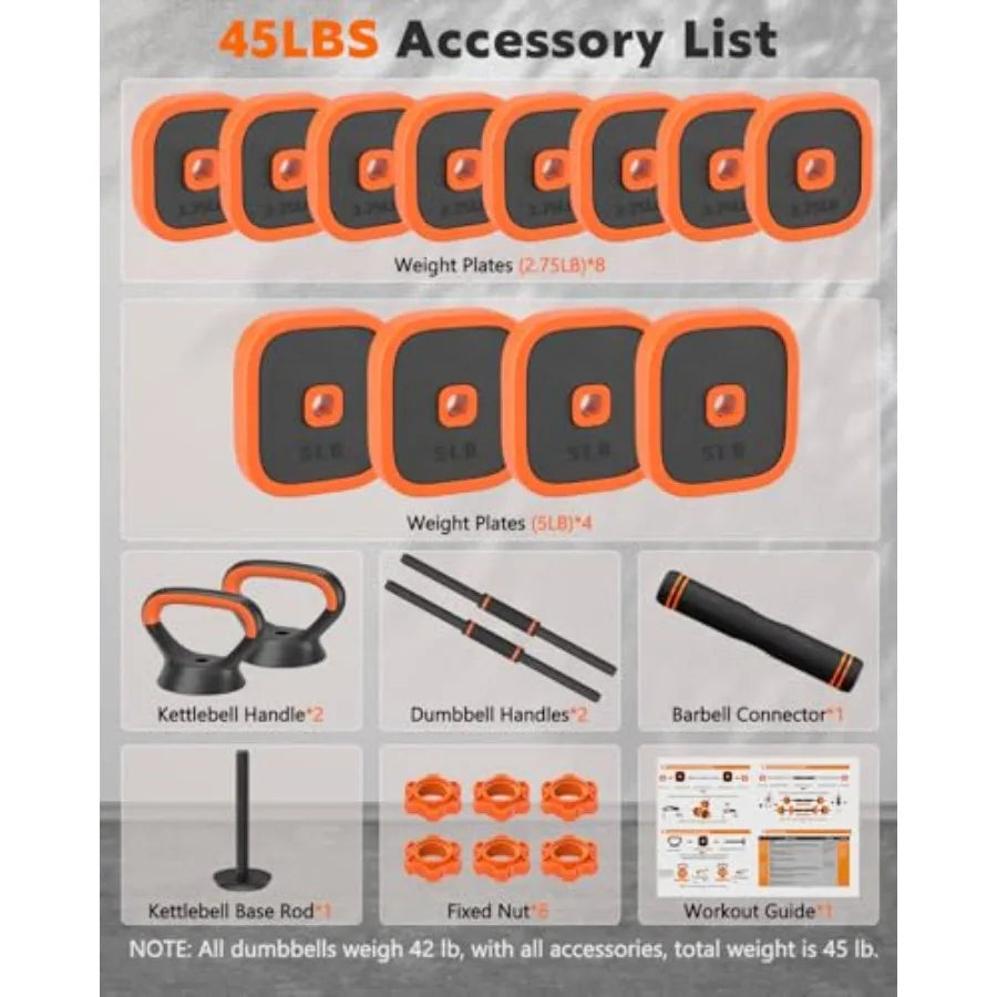 Rendpas Adjustable Dumbbells Set 45/65/85 lbs Free Weight Set with Connector 4 in1 Dumbbells Set for Home Gym Workout