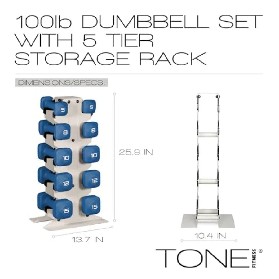 Neoprene Dumbbell Set with Storage Rack Non-Slip Anti-Roll Hand Weights for Home Gym Workouts 20 lb 32 lb 50 lb 60 lb 100 lb Op