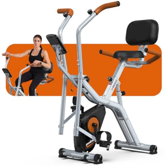 Foldable Exercise Bike Indoor Fitness Bike with Elliptical Mode 8-Level Magnetic Resistance Silent Operation Adjustable Seat an