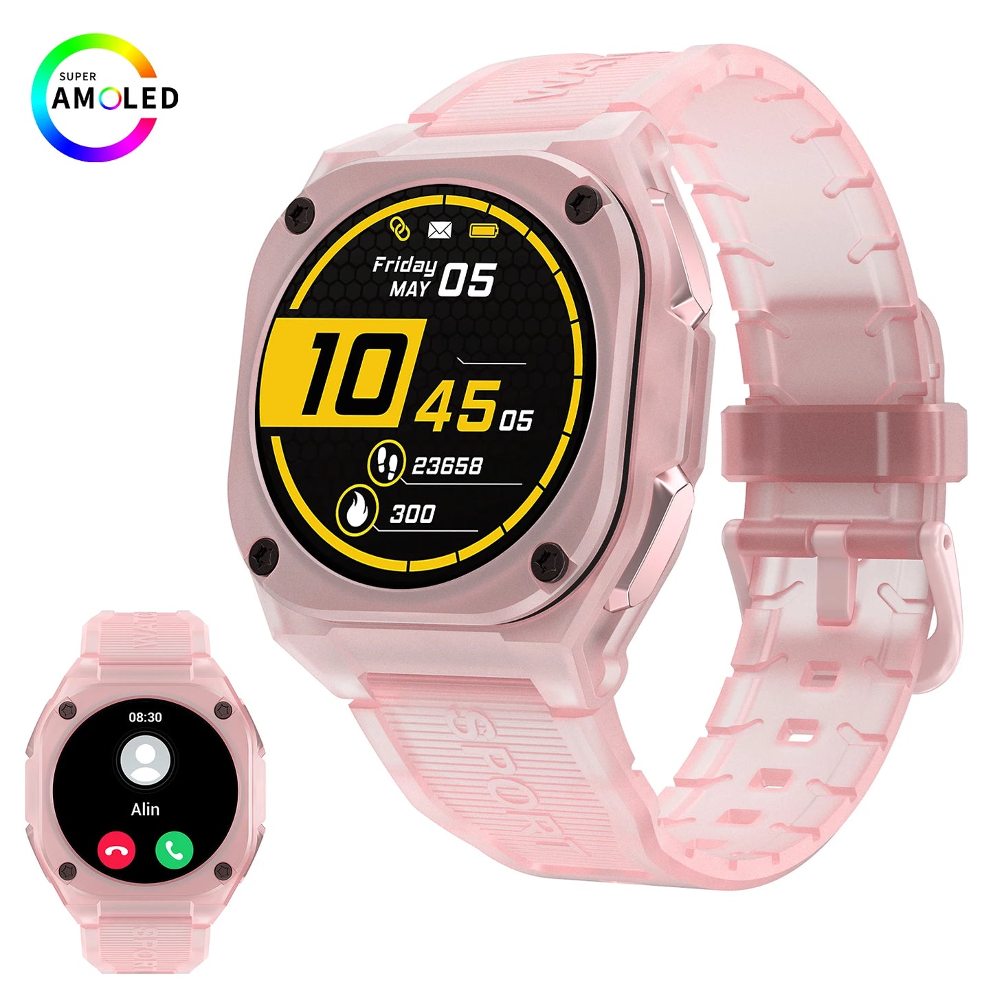IP68 Waterproof AMOLED SCREEN Smart Sport Watch with 300mAh Battery Wireless Call for Man Woman