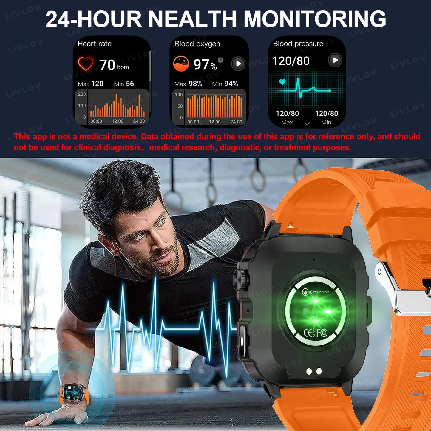 Strong Flashlight Smart Watch for Men/Women, 1.96'' Screen Fitness Tracker with AI Voice Assistant/ Bluetooth Call/ 100+Sports