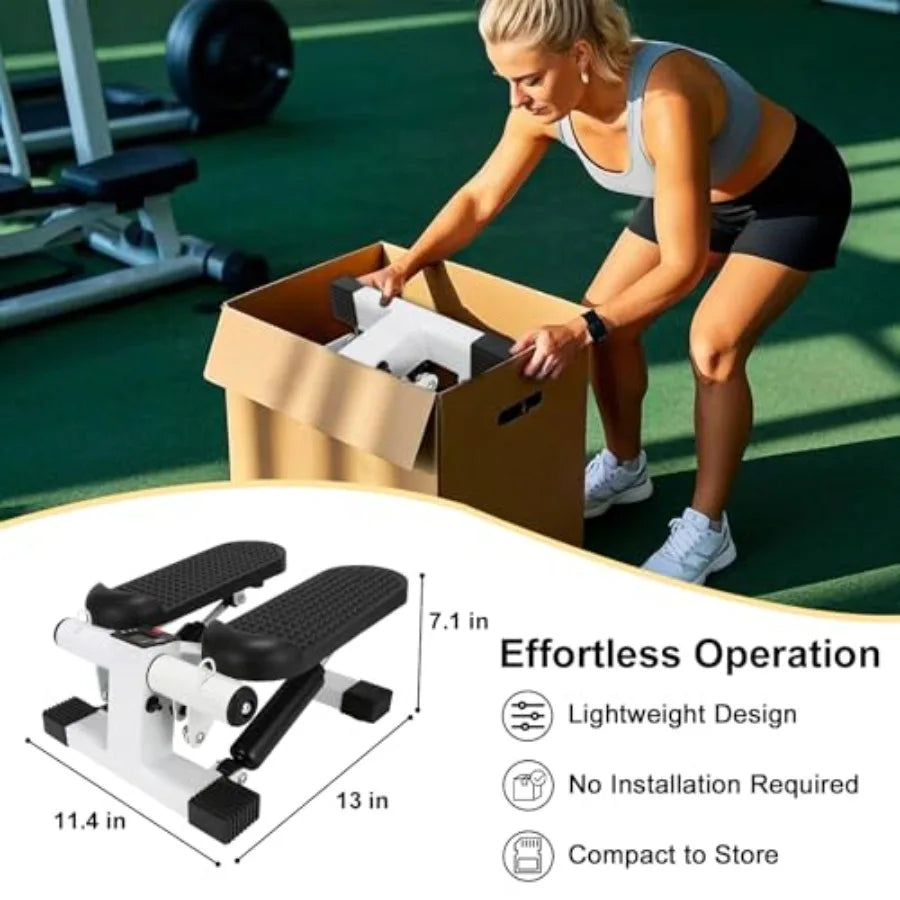Portable Mini Stepper for Home Exercise with LCD Monitor and Resistance Bands 260lbs Weight Capacity Twist Stepper in Black for