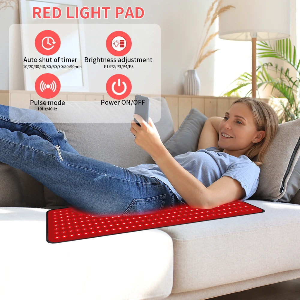 Red Light Pad Flexible Near Infrared Light Mat For Wellness 600nm 850nm Red Light Belt For Waist Back Shoulder Relax Pain Relief