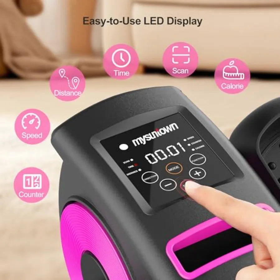 Under Desk Elliptical Machine for Seniors Fluorescent Pink and Black Quiet Portable Electric Seated Pedal Exerciser Fully Assem