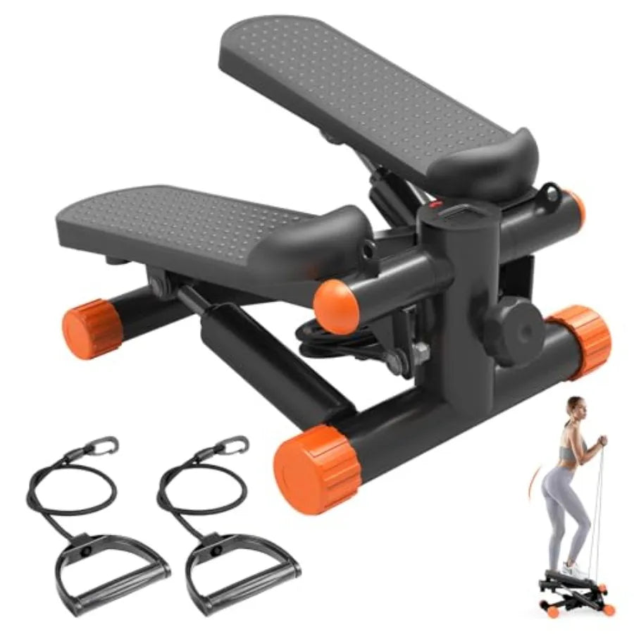 Mini Stair Steppers with Resistance Bands for Home Exercise Portable Twist Stepper Machine in Black 300LBS Capacity