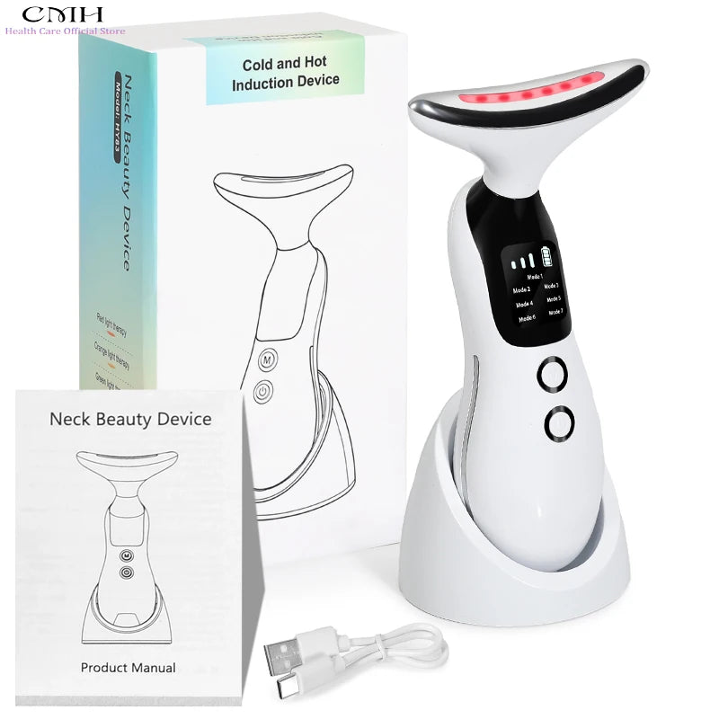 Neck Beauty Device 7 Modes 3 Suction Levels LED Therapy Microcurrent Anti Wrinkle Face Neck Massager for Skin Rejuvenation