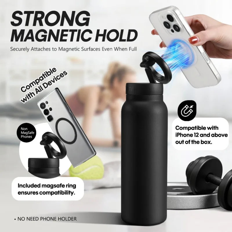 24oz Insulated Stainless Steel Water Bottle Outdoor Sports Mug Magnetic Phone Holder Thermos for Fitness And Travel VacuumFlasks