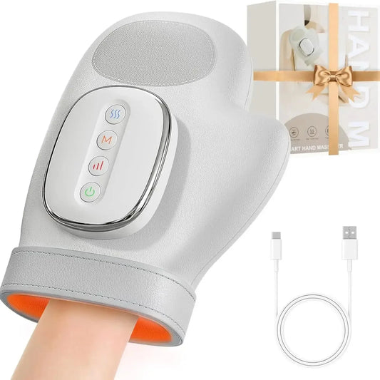 Hand Massager with Heat and Airbag Compression Carpal Tunnel Wrist Finger Kneading Massage Device Electric Vibration Gloves