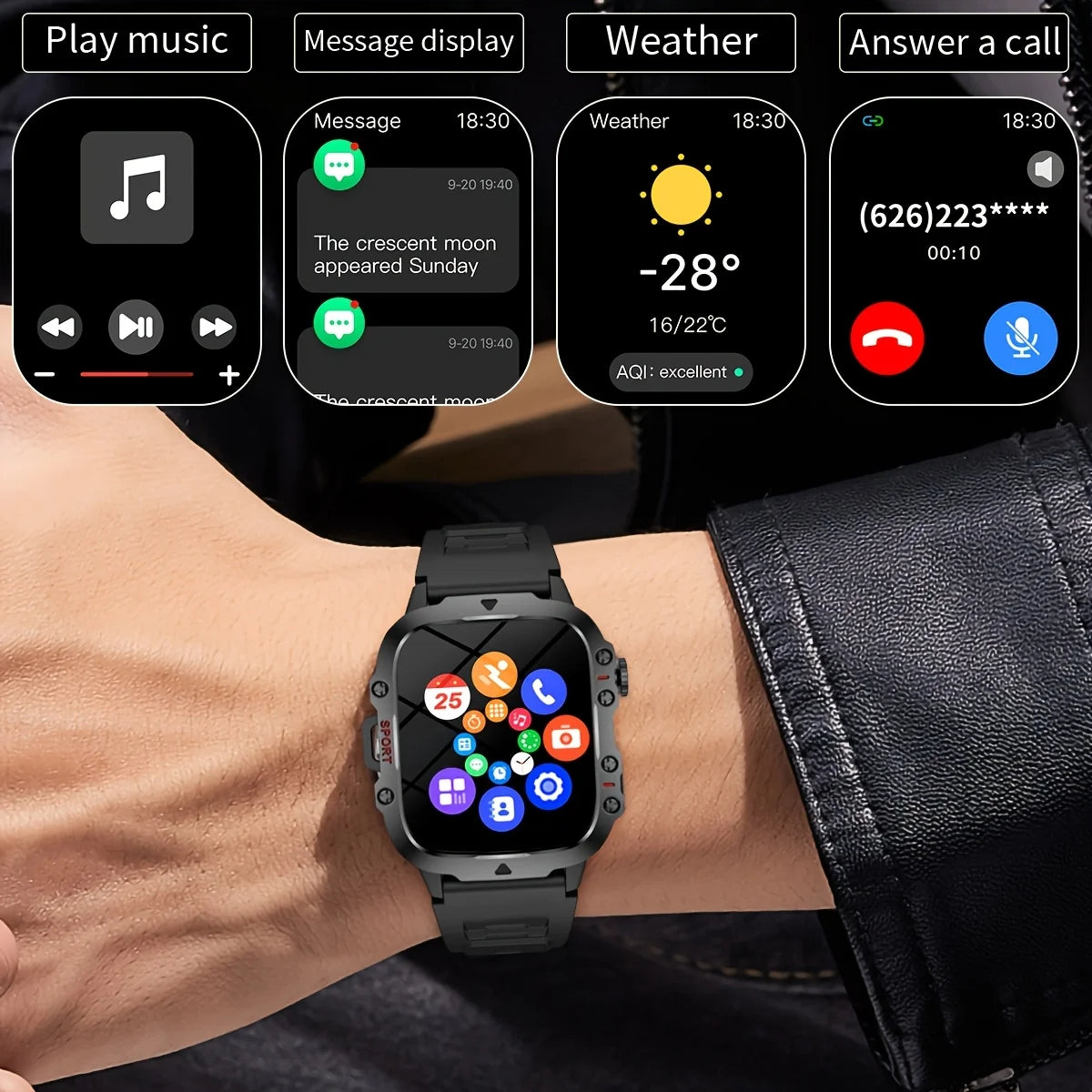 New Smart Watch, Equipped with Bright Flashlight, Multiple Sports Modes, Sports Tracking, Pedometer, Weather Forecast, Multiple Watch Face Wallpapers Optional, Suitable for IPhone & Android