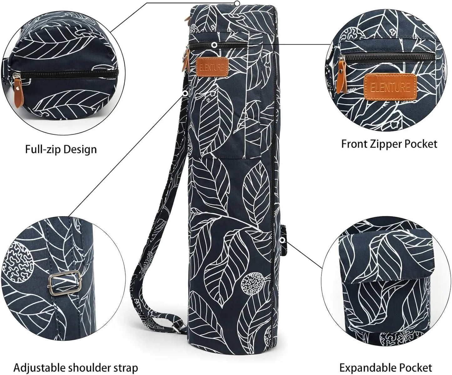 Adjustable Yoga Mat Bag with Pockets, Full-Zip Travel Tote for Gym & Outdoor Use, Fits 1/4" & 1/3" Thick Mats